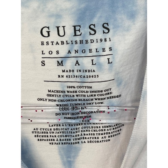 GUESS Designer T Shirt Tie-Dye Blue with Unique Patches Unisex‎ Sz Small - Picture 2 of 10